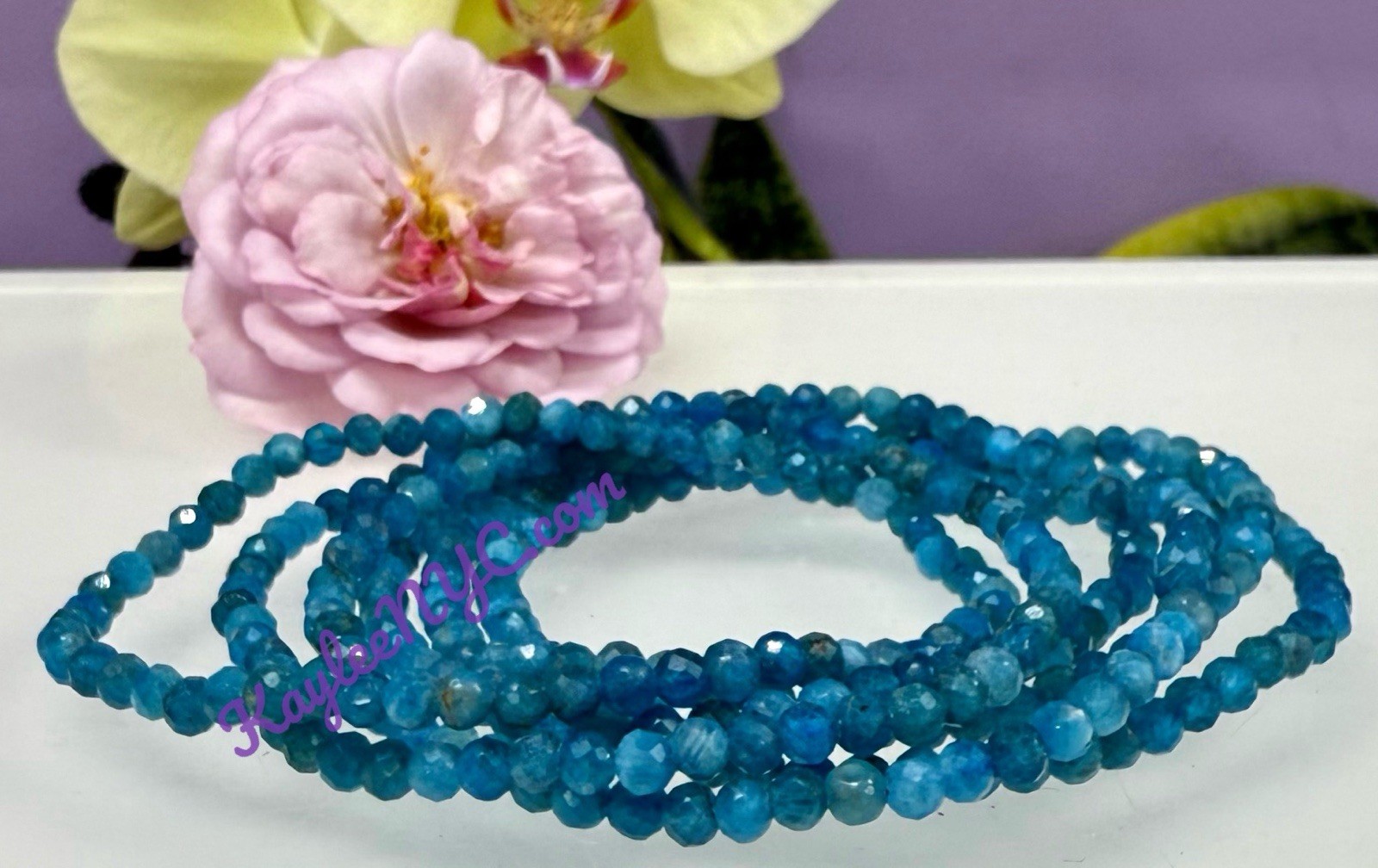 Wholesale 6 Pcs Natural Apatite 4mm Faceted 7.5” Stretch Bracelet