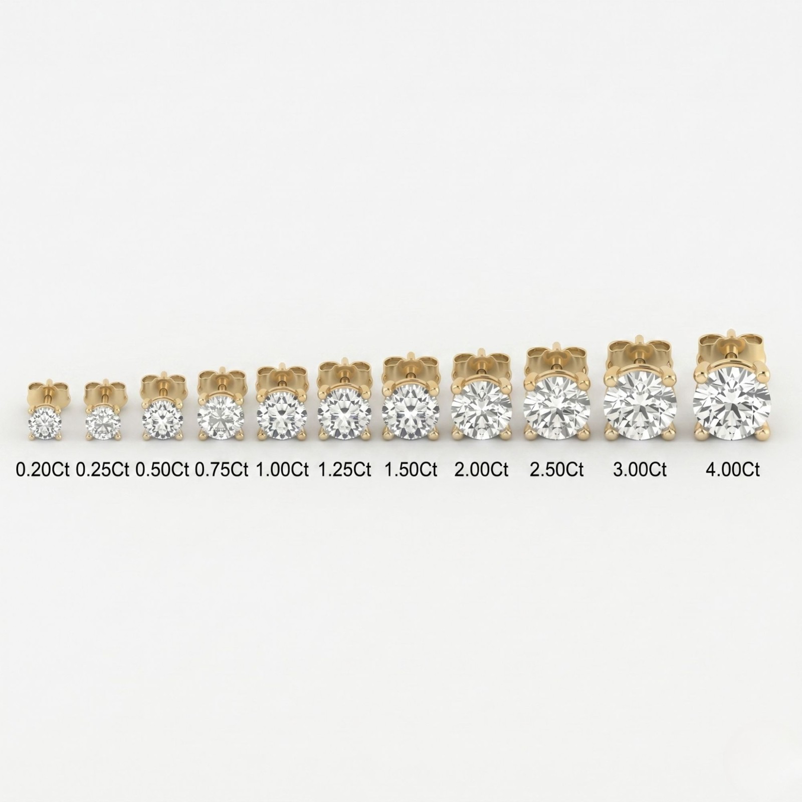 0.50 to 4.00 Carat Total Round Cut Lab-Grown Diamond Stud Earrings 10K 14K 18K