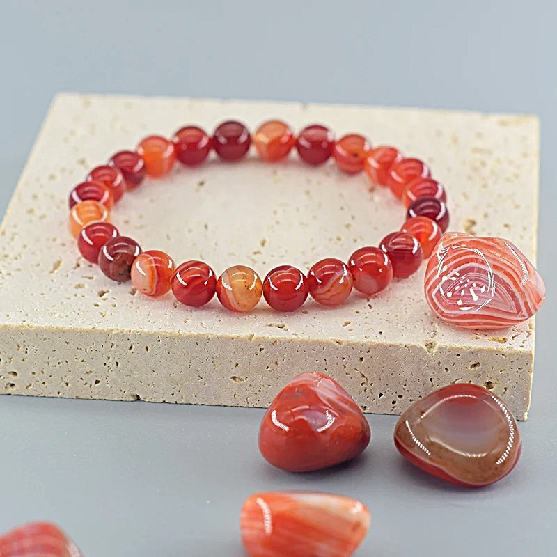 Natural Carnelian 8mm Elastic Beaded Bracelet Healing Reiki Energy Handmade Gift