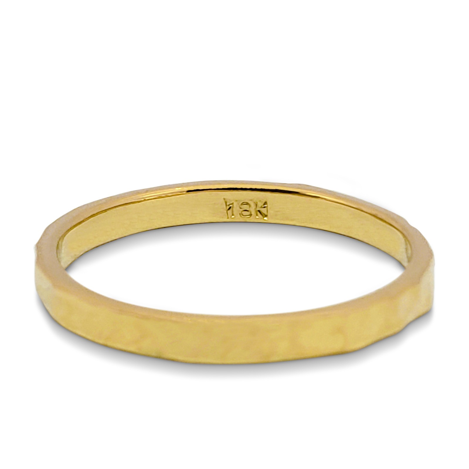 Solid 18K Yellow Gold Hammered Ring 2mm Sizes 1 – 12 Midi Faceted Stack Band