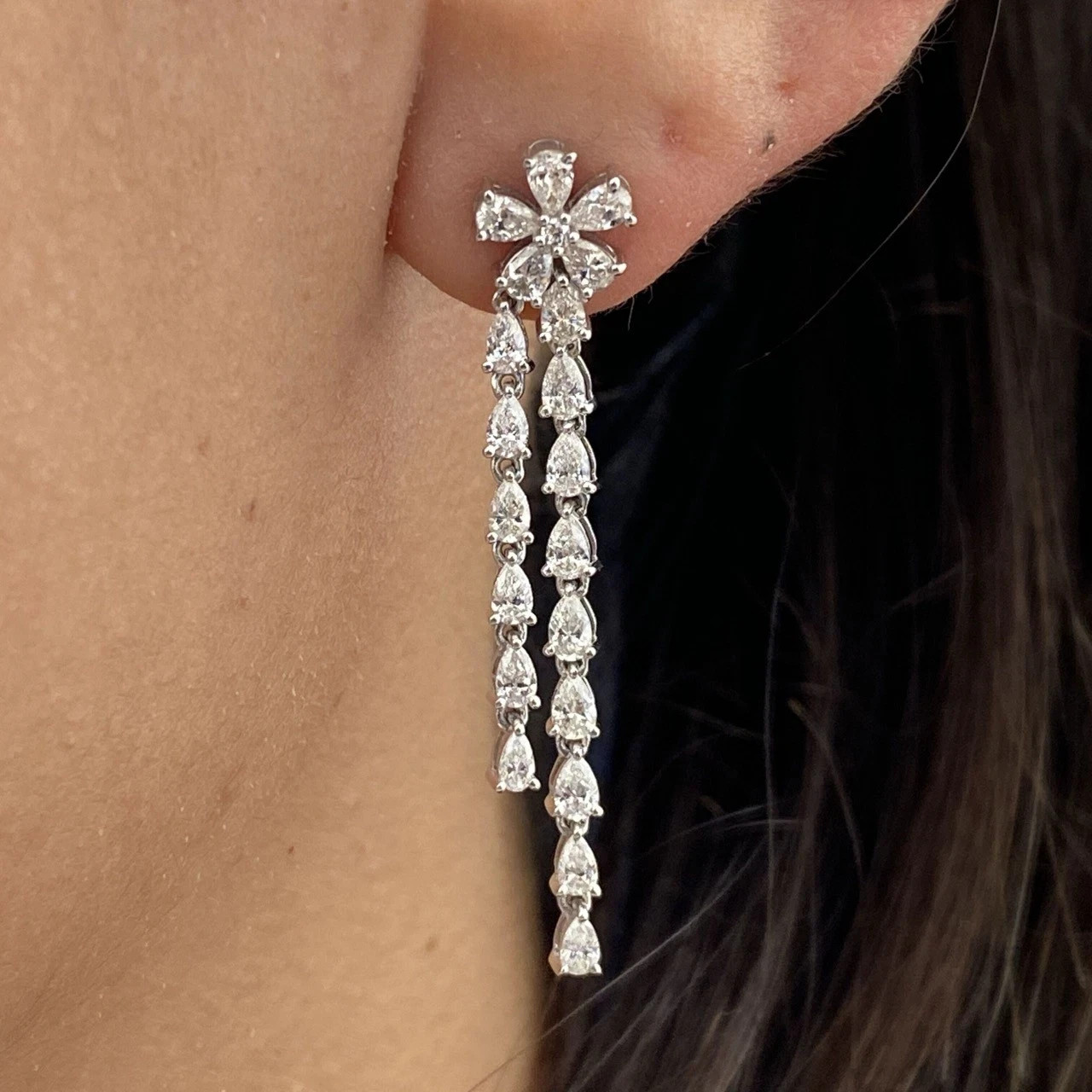 2.50Ct Pear Cut Simulated Diamond Drop Dangle Earring In 14K White Gold Plated