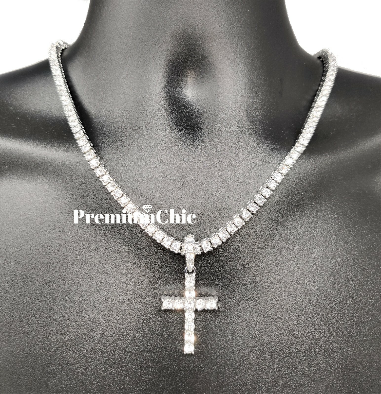 ICED Cross Pendant & Tennis Chain Choker Gold/Silver Plated Hip Hop CZ Necklace