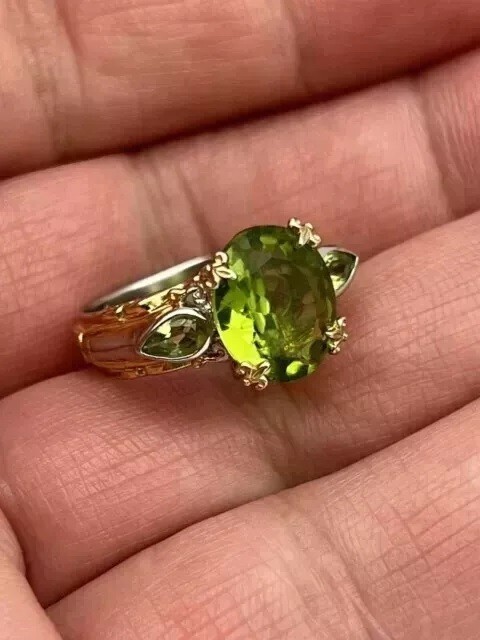 Antique 3CT Oval Cut Peridot Women’s Engagement Ring 14K White Yellow Gold Over