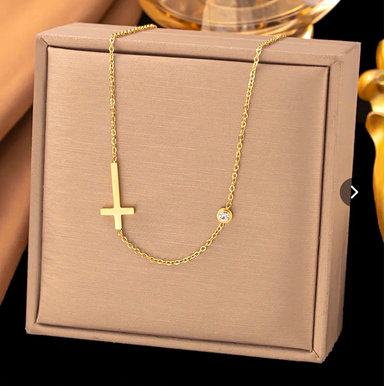 Gold Tone 316L Stainless Steel Cable Chain Cross Pendant Necklace 45+5cm