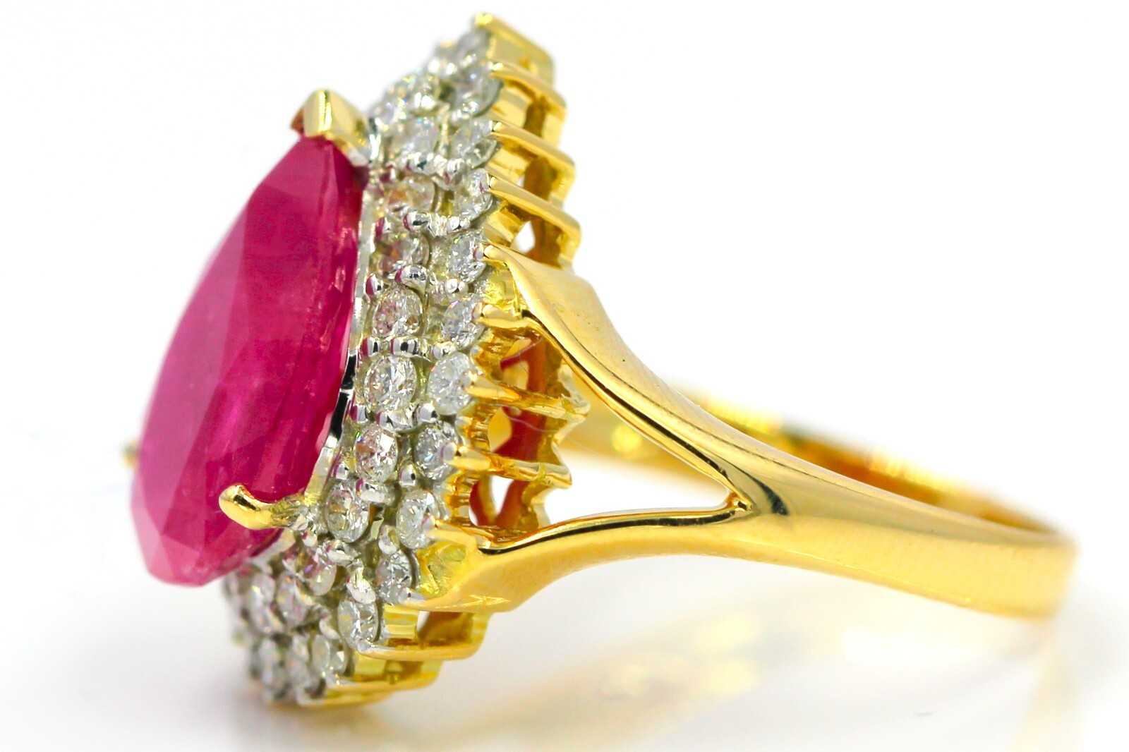 Natural Ruby Diamond 6.80 Carat 18K Yellow Gold Halo Cocktail Engagement Ring