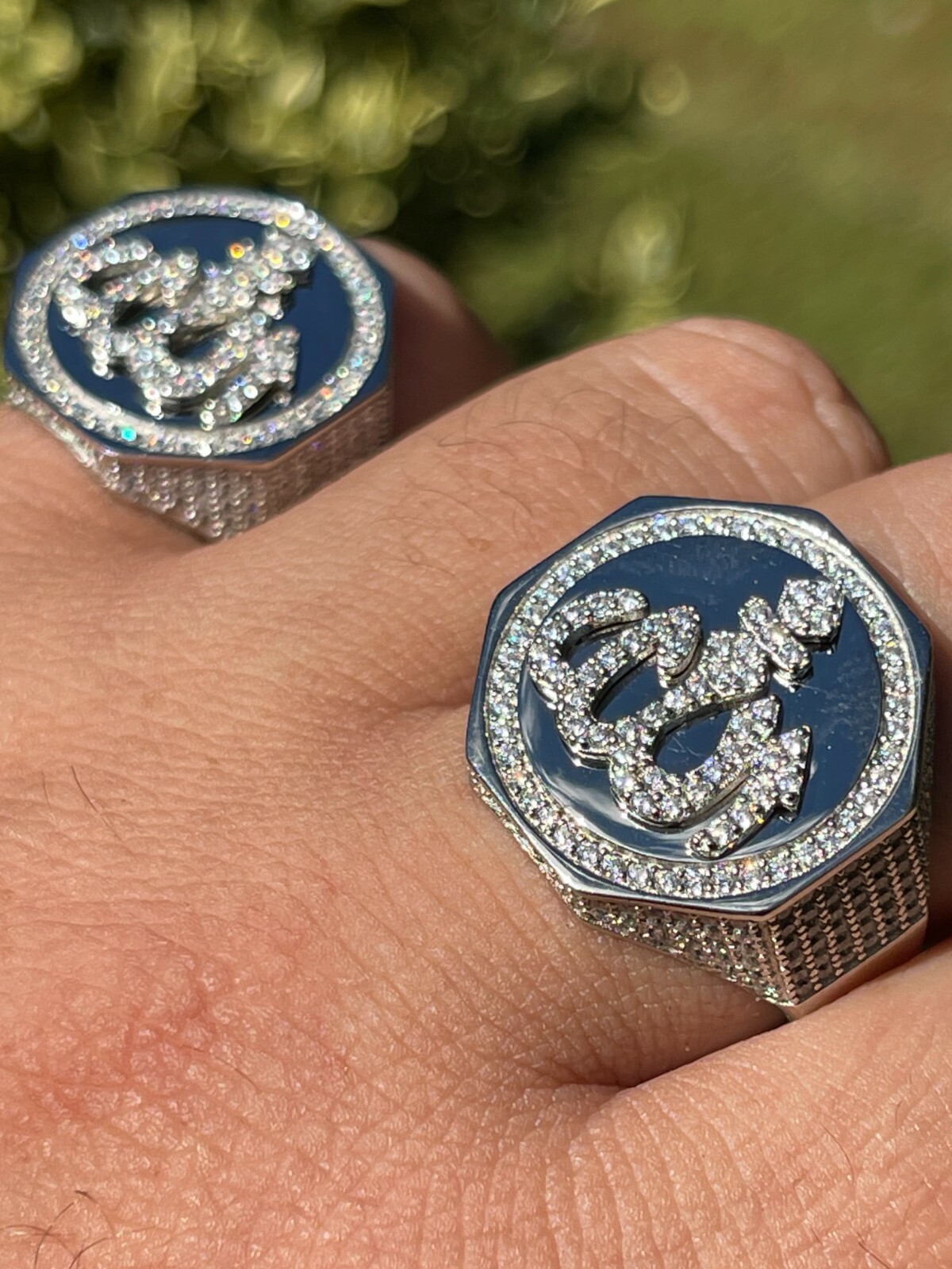 Real Solid 925 Sterling Silver Allah Islamic Arabic Ring Iced CZ Hip Hop