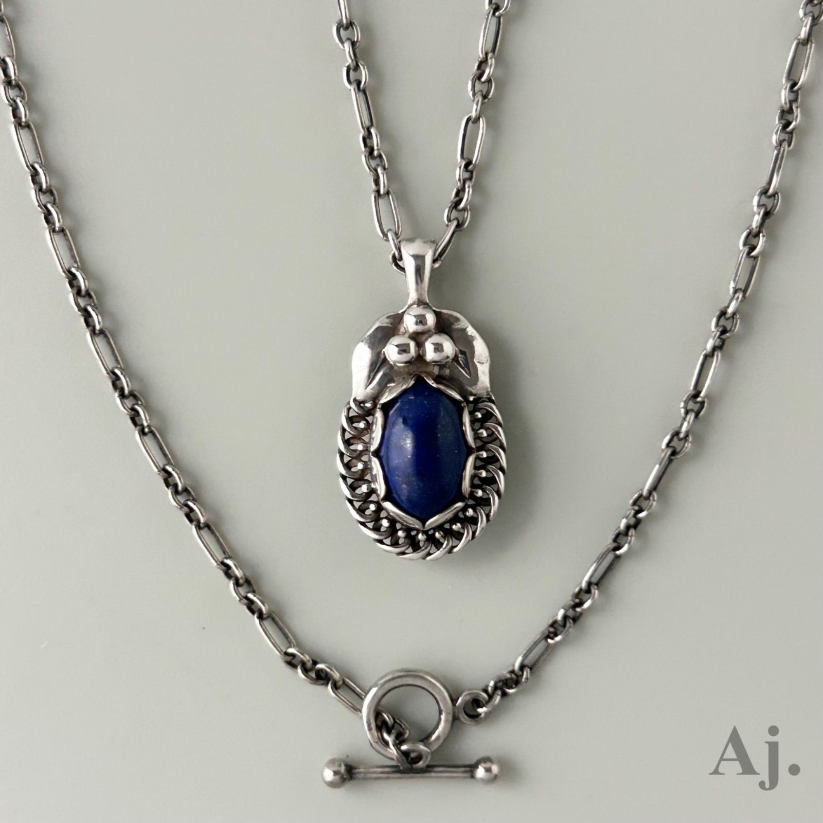 Vintage Georg Jensen 1992 Heritage Lapis Lazuli Necklace Pendant Sterling Silver