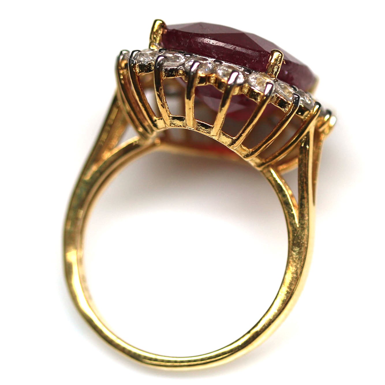 Handmade 925 Sterling Silver 12 x 15 mm. Red Ruby White Zircon Ring Size 6.75