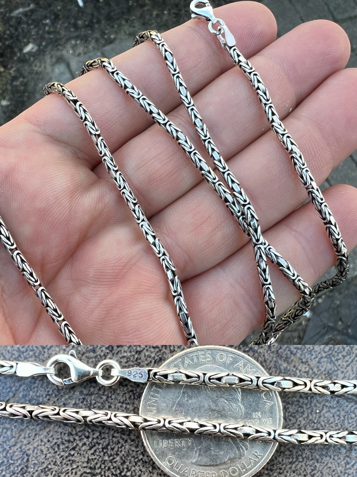 Solid 925 Sterling Silver Black Rhodium Byzantine Rope Chain Necklace 2mm 16-30″