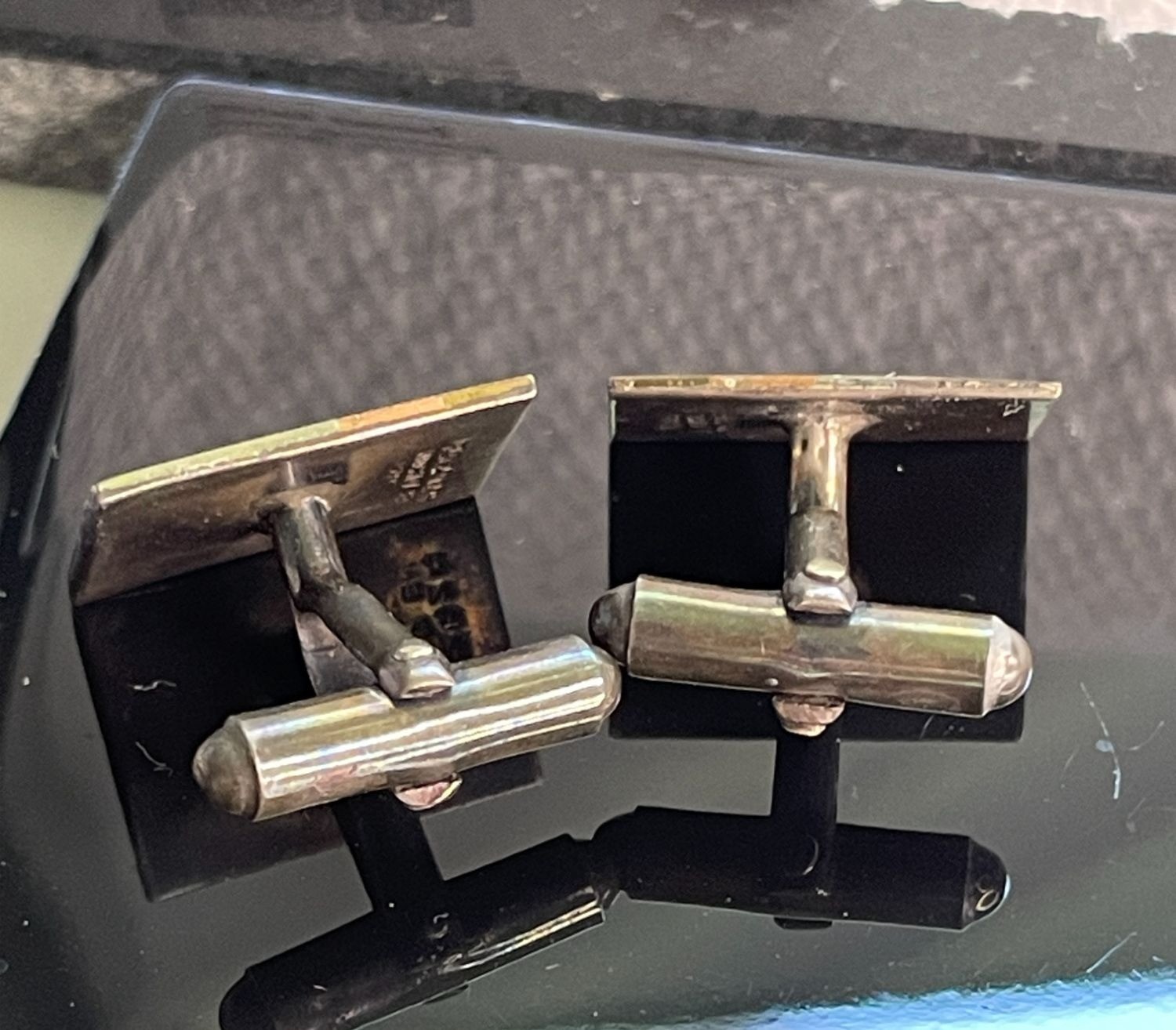 Vintage Mexico Sterling Silver Tricolor Mixed Metal Modernist Cufflinks Signed R