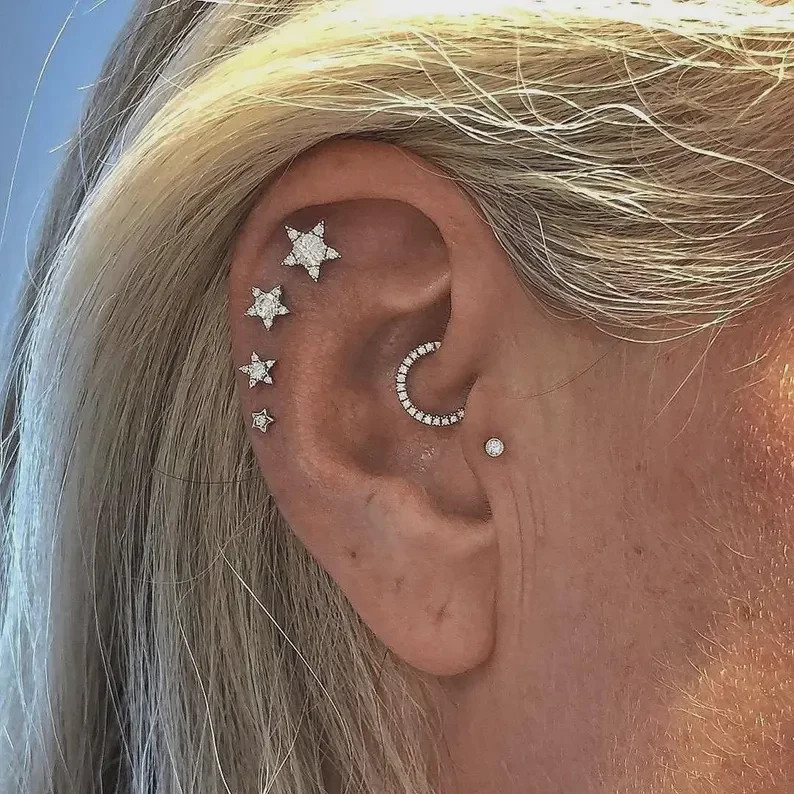 Sparkling Star Moissanite Helix Flat Back Stud 925 Sterling Silver