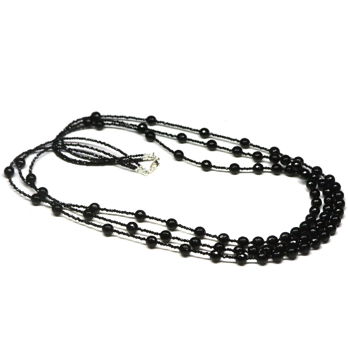 925 Sterling Silver 7 x 7 mm. Black Spinel Necklace 30 In White Gold Plated