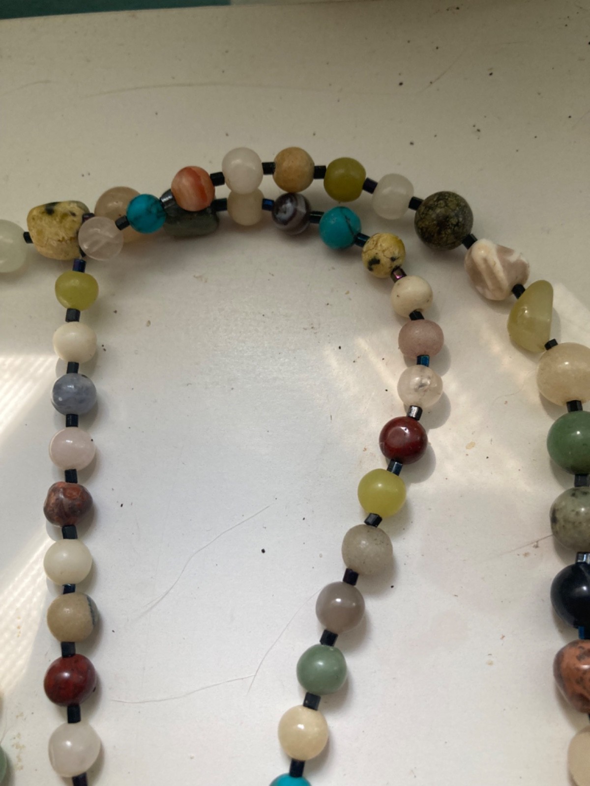 SEMI PRECIOUS GEMSTONE 2 STRAND NECKLACE VINTAGE