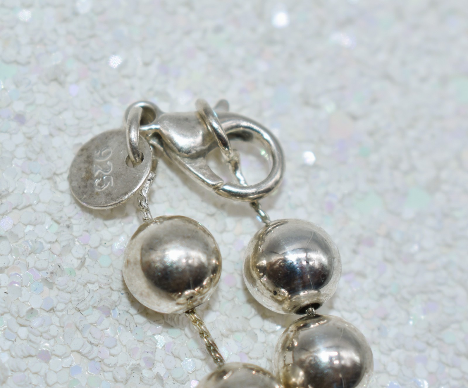 Sterling Silver Beads 7.9 mm Strand Necklace 18-3/4 inch 24.2 grams