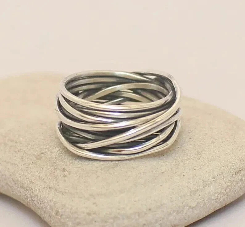 Solid 925 Sterling Silver Multi Layer Band Ring Boho Ring Handmade Ring All Size