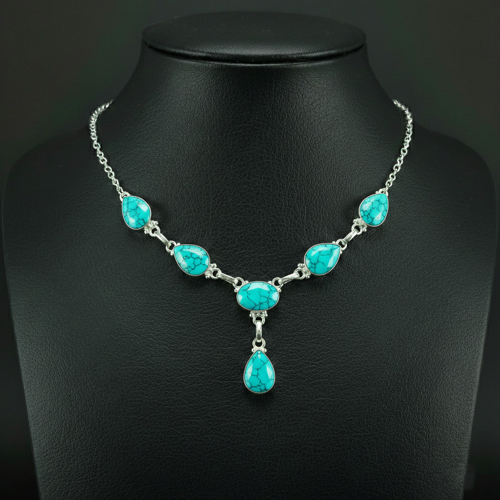 Turquoise Gemstone 925 Sterling Silver handmade Gift Necklace 18″