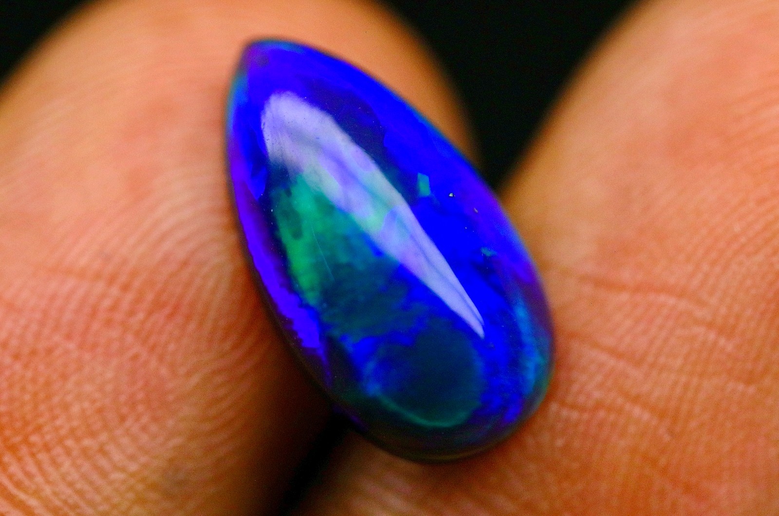 AAA+ Blue Fire Ethiopian Opal, Pear Shape Black Opal Cabochon, 2.5 CT (14x8x4mm)