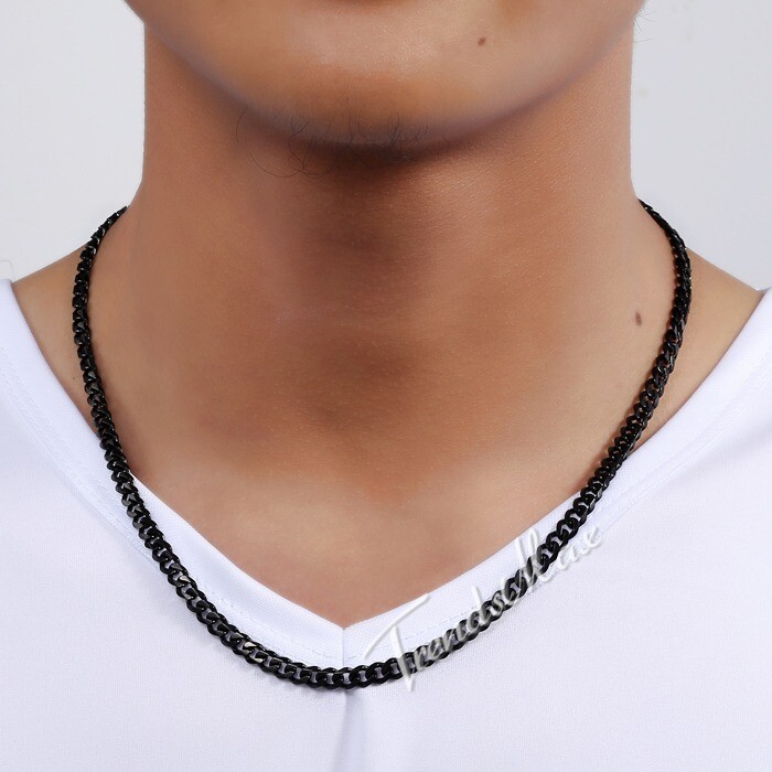 3/5/7mm 18-34″ Black Stainless Steel Necklace for Mens Unisex Curb Cuban Chain