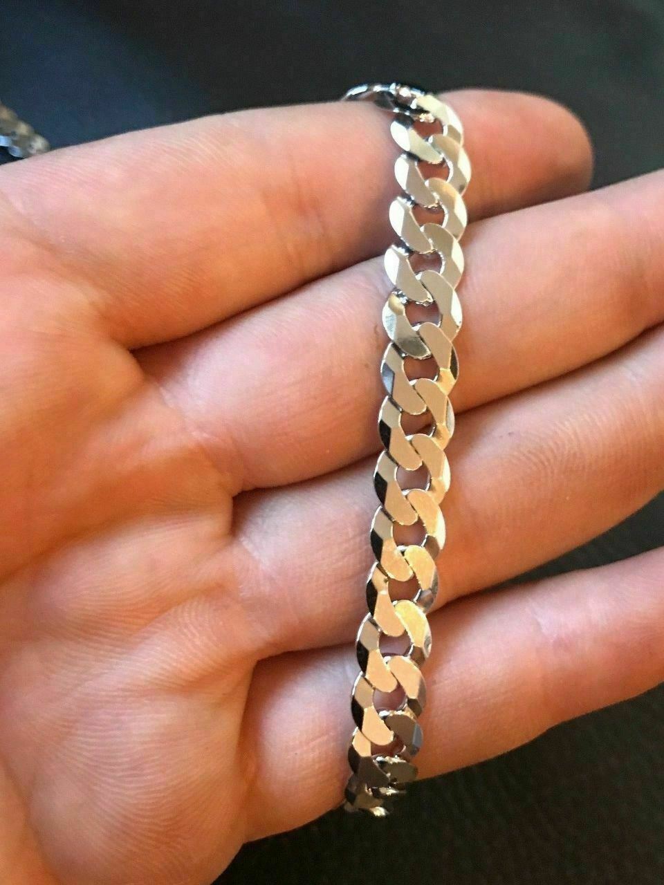 Men’s Flat Miami Cuban Link Chain Solid 925 Sterling Silver 8mm Thick Italy Made