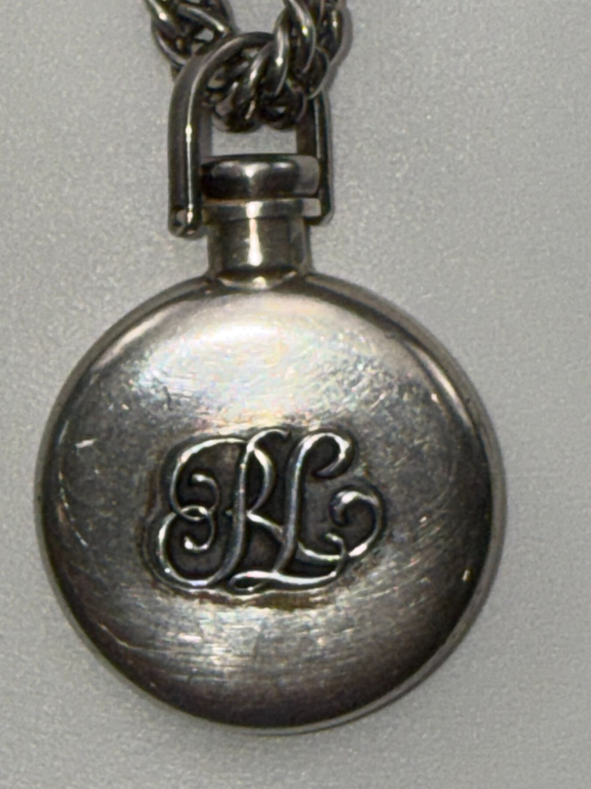 Ralph Lauren Sterling Silver 925 RL Perfume Bottle Pendant Necklace 35.5”