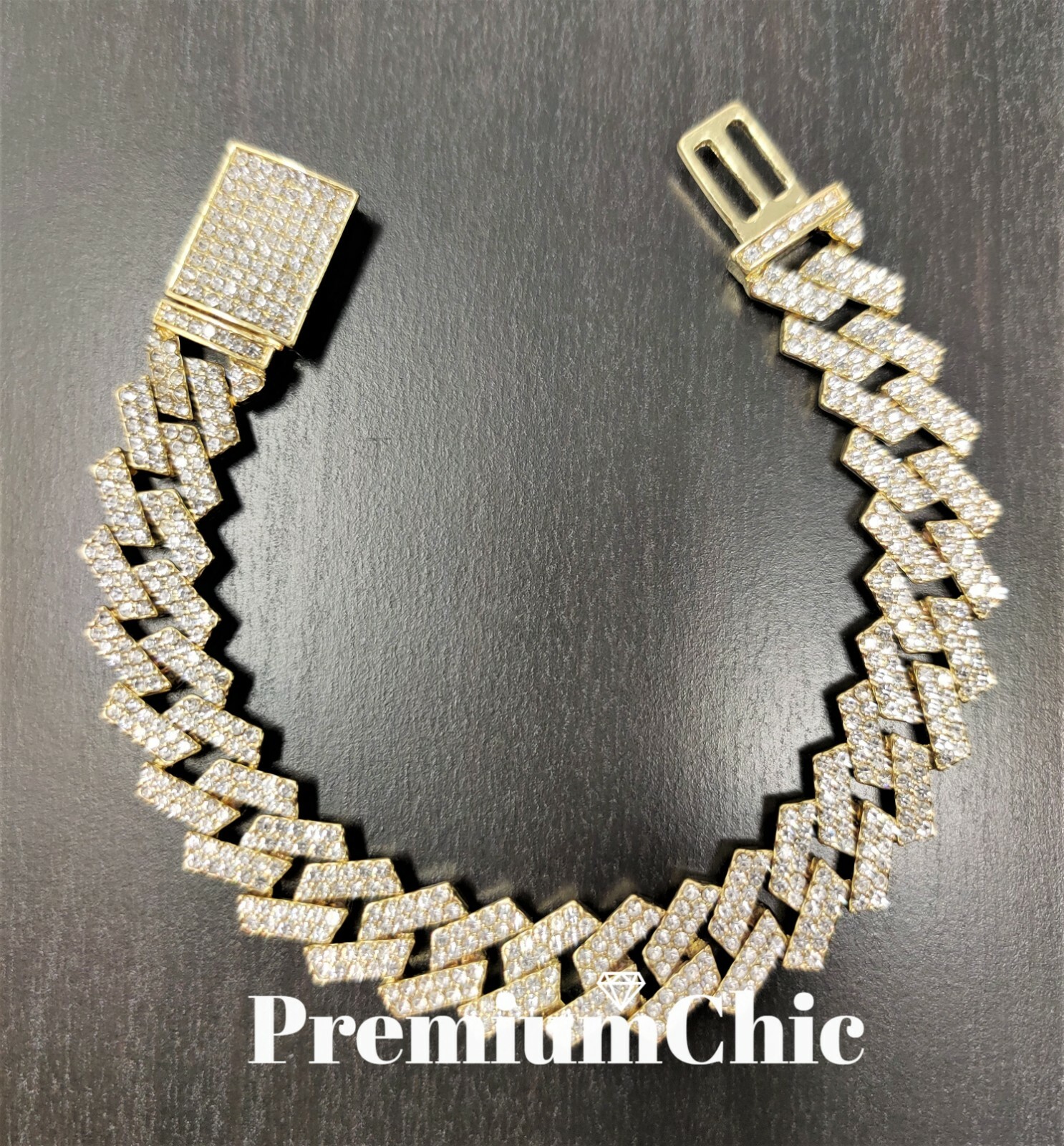 Miami Cuban Designer Prong Link Chain Necklace or Bracelet Men Plated CZ Jewelry