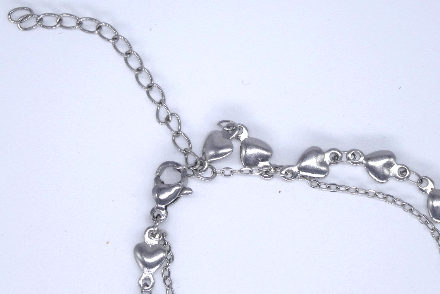 Silver Tone Double Layer Heart Bracelet Elegant Pretty Dainty Chain