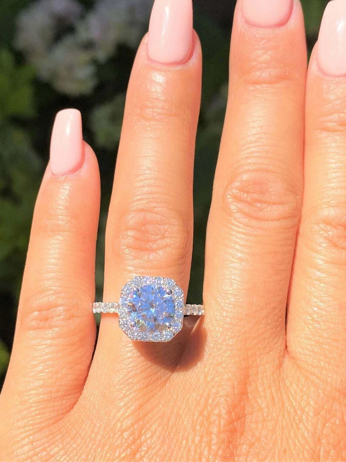 14K White Gold Over 2Ct Lab Created Diamond Cushion Shape Halo Engagement Ring