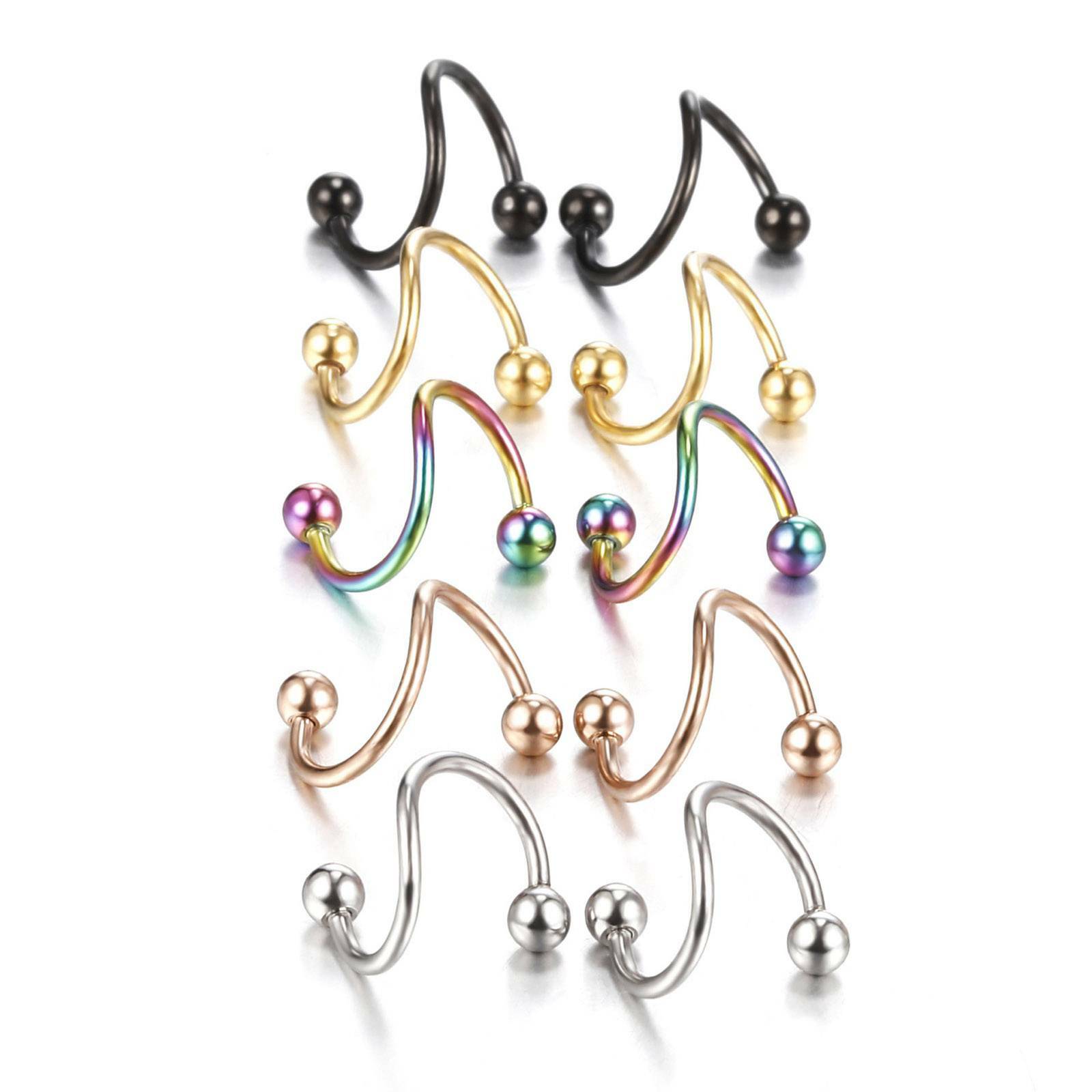 10pcs Ball Cone Spiral Twist Nose Ring 316L Steel Cartilage Tragus Earring 16G