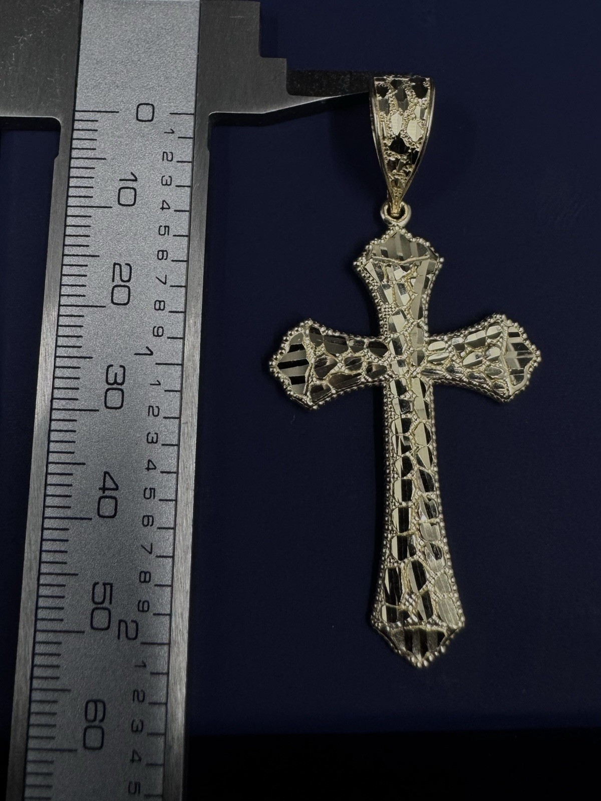 Genuine 10k Nugget Cross Solid Pendant Charm 2 Inch REAL Yellow Gold Dije de oro
