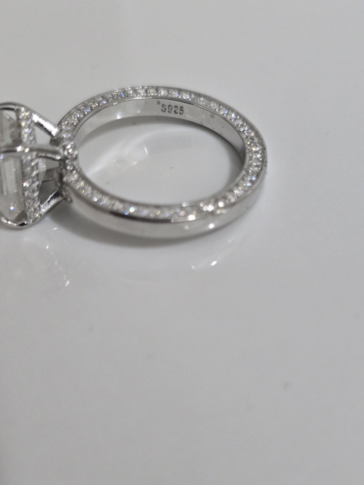 Emerald Cut Moissanite Engagement Ring 925 Sterling Silver Hidden Halo Band Sz 5