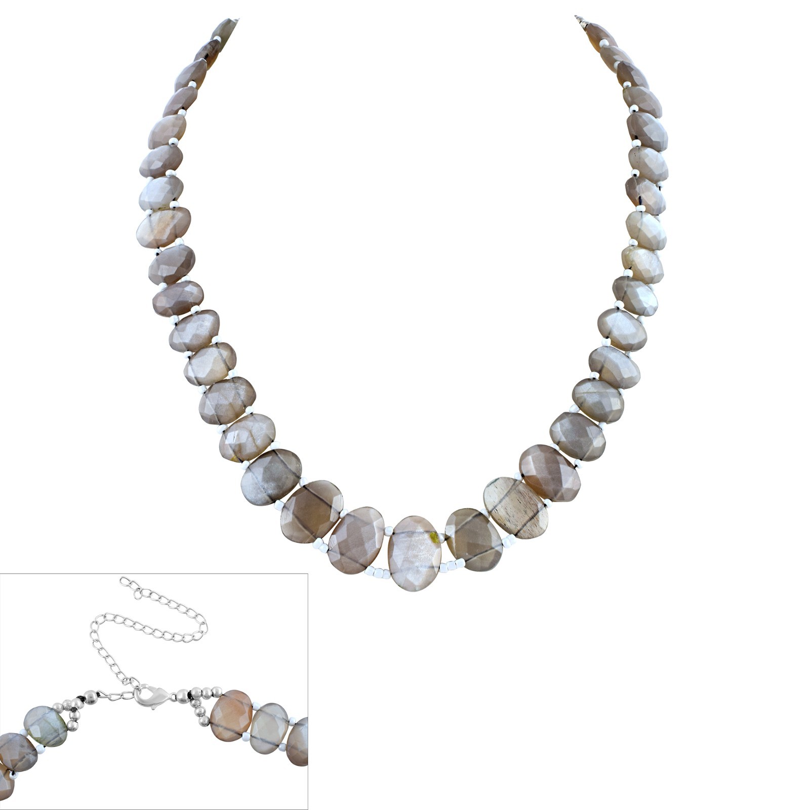 Natural Chocolate Moonstone Necklace 925 Sterling Silver Faceted Shape Options
