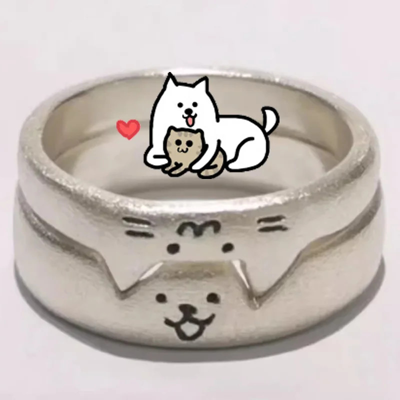 2pcs Cute Cat Dog Animal Couple Ring for Women Men Lover Rings Jewelry