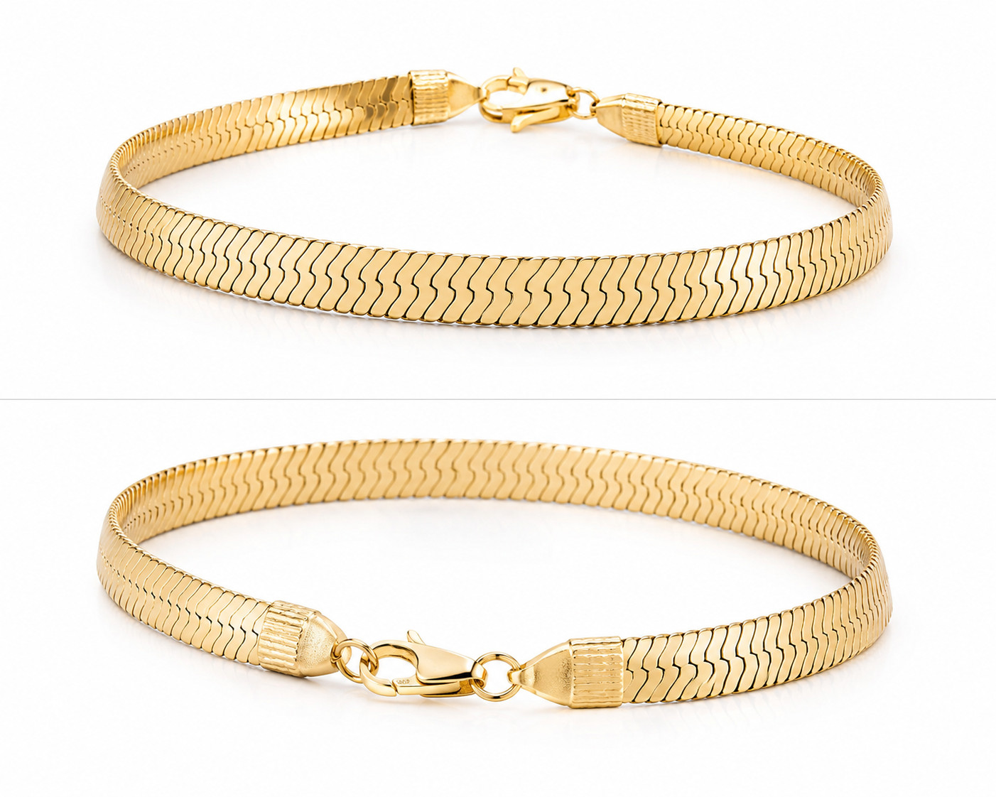 14K Gold Plated Herringbone Bracelet Set Womens Korea Classic