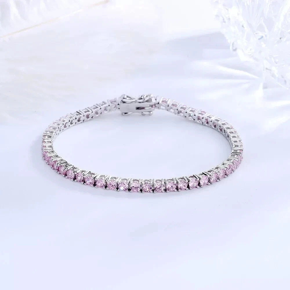 8Ct Round Lab Created Pink Sapphire Tennis Bracelet 14K White Gold Plated 7.5″In