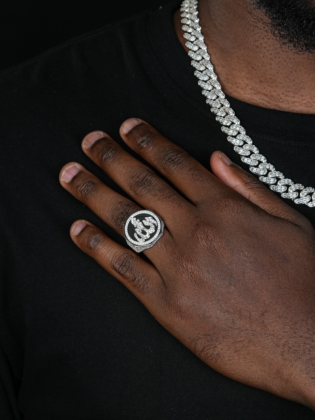Real Solid 925 Sterling Silver Allah Islamic Arabic Ring Iced CZ Hip Hop
