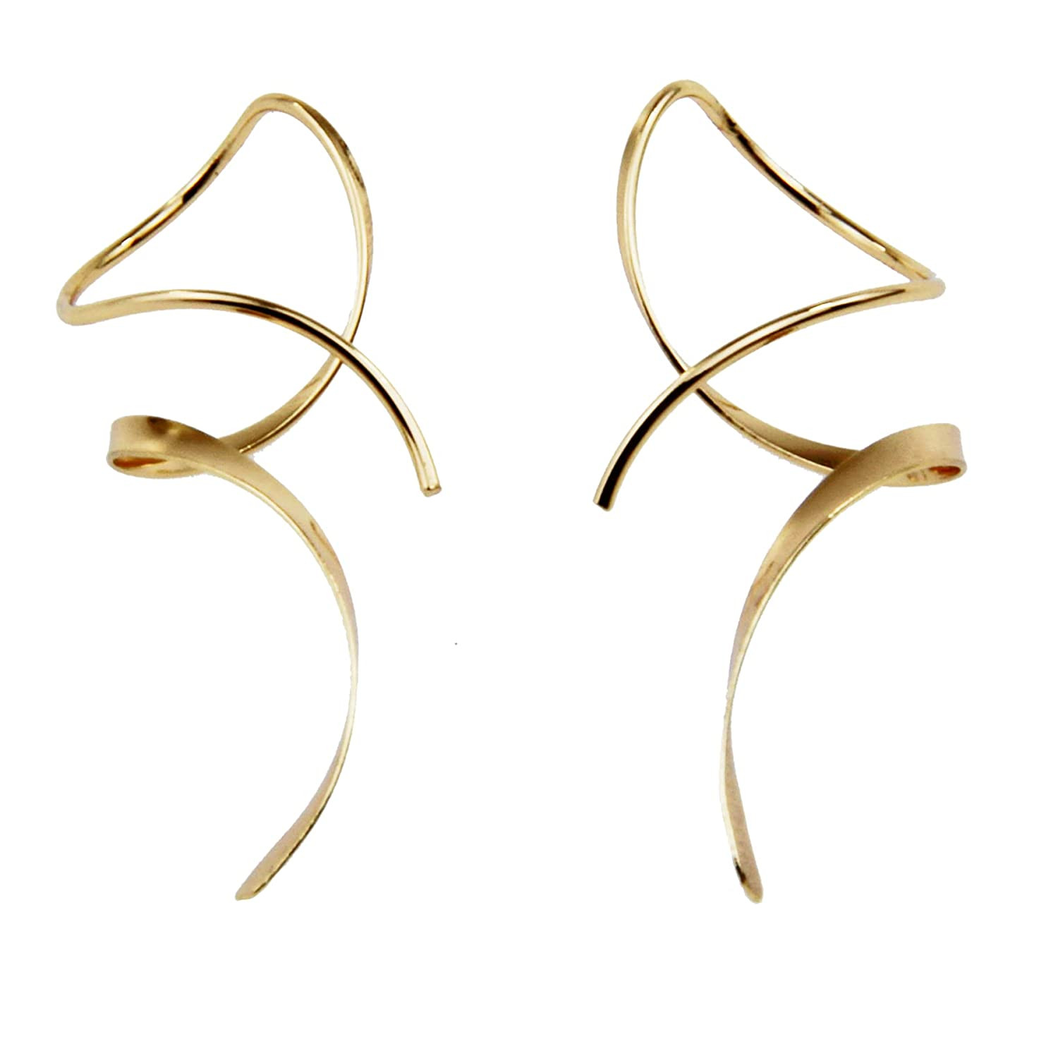 Earrings for Women Spiral Threader Earrings 14K Gold Earrings Hand Bent Dangle E