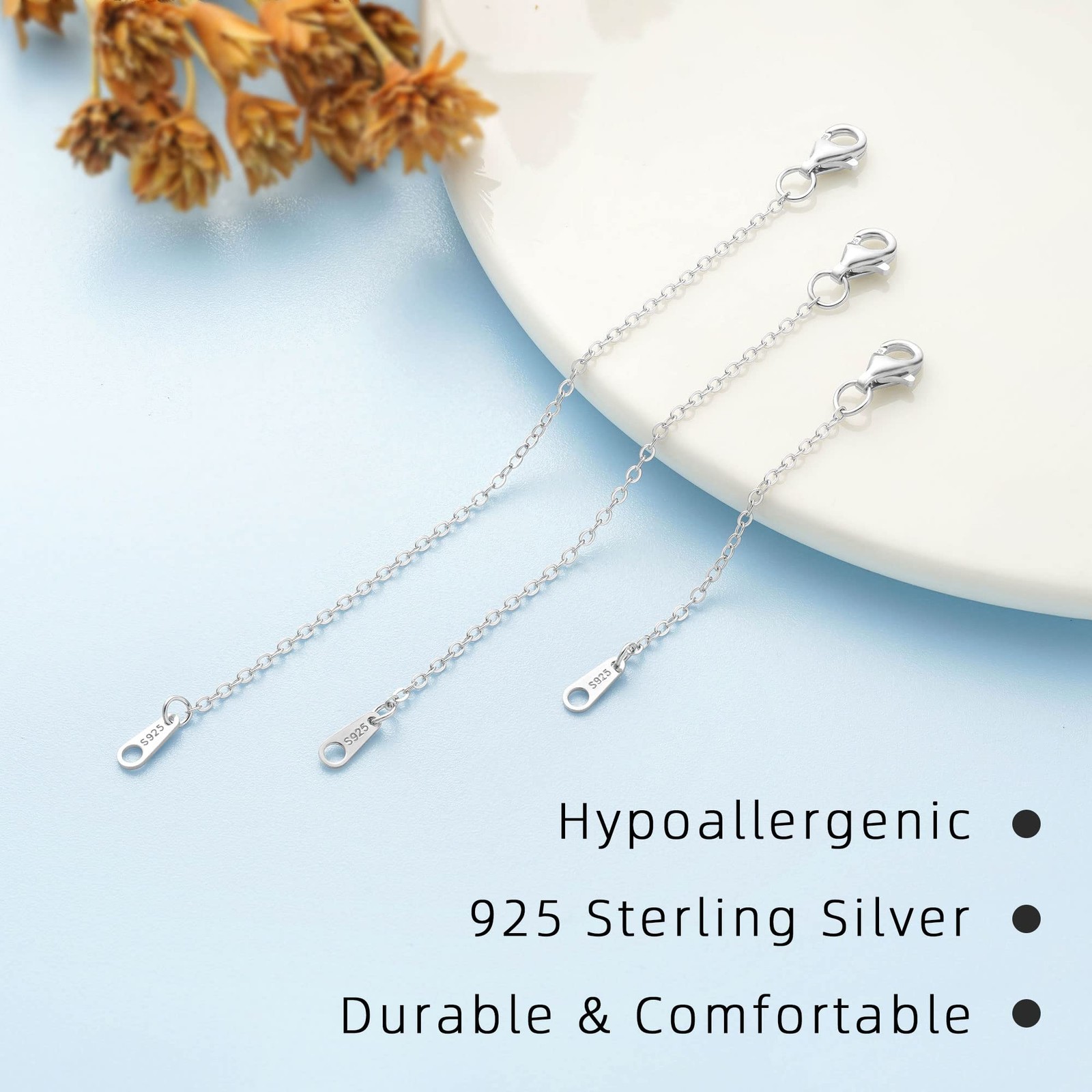 VANBARIS Sterling Silver Necklace Extenders for Women Silver Chain Extension …
