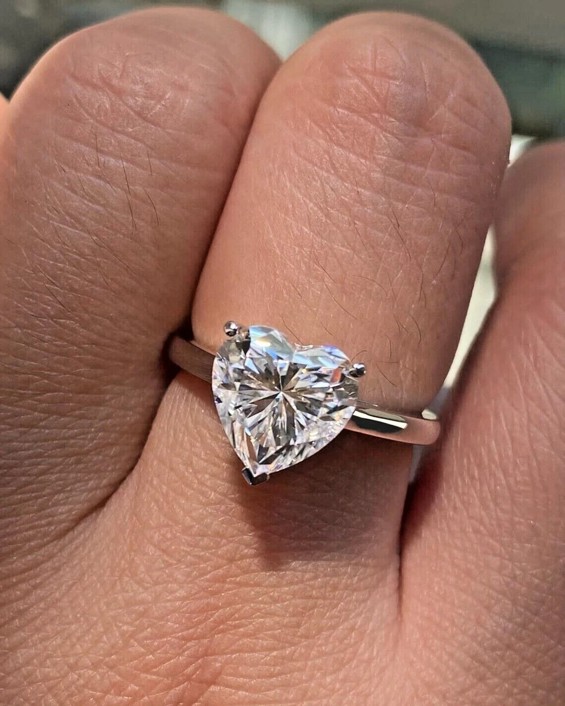 Solitaire 5.00 Ct Heart Cut Off White Lab Grown Diamond Ring 925 Sterling Silver