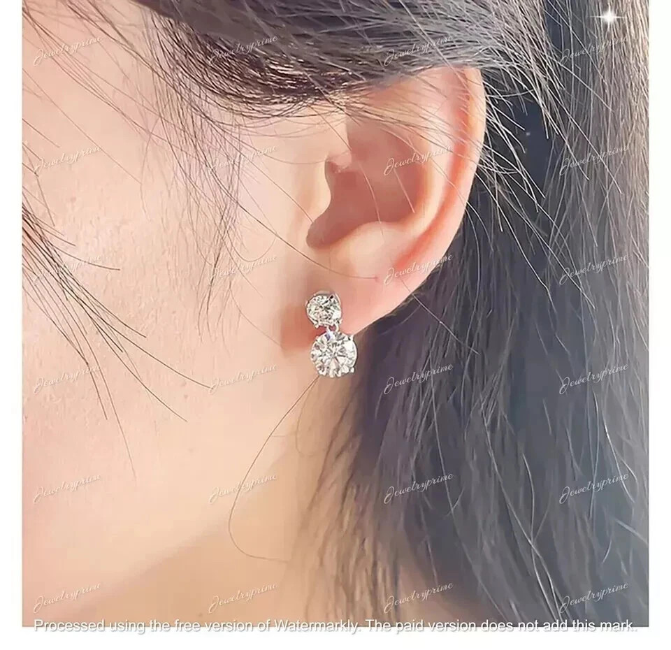2Ct Round Cut Lab-Created Diamond Drop & Dangle Earrings 14K White Gold Plated