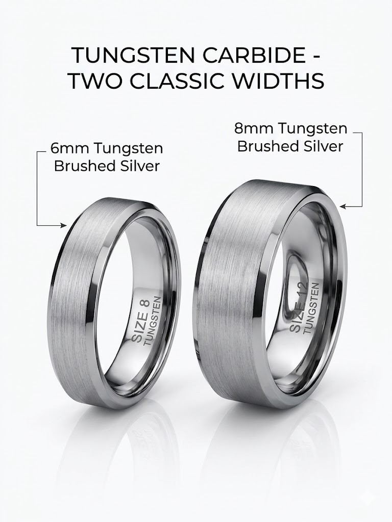 Tungsten Wedding Band Ring Brushed Silver Mens Jewelry 6mm 8mm Sizes 7-13