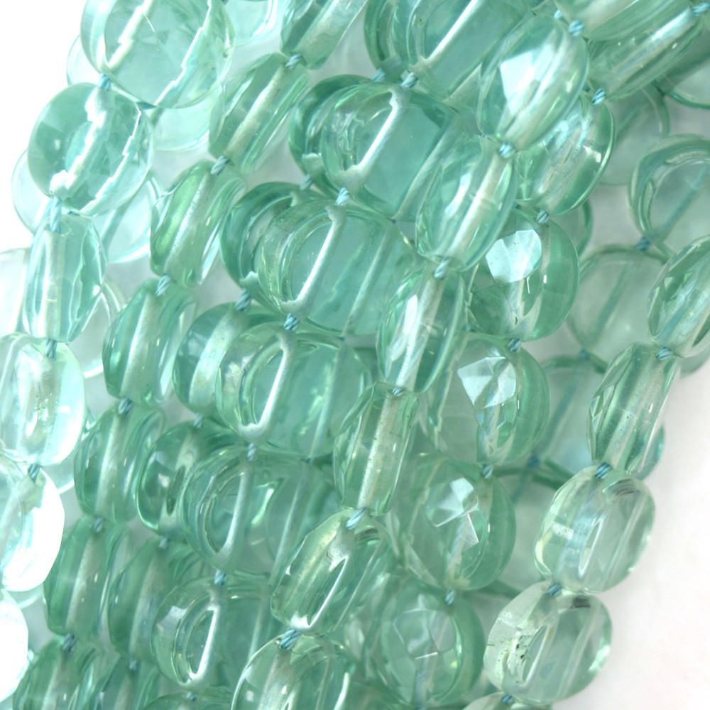 16mm faceted blue aquamarine quartz flat oval beads 15.5″ strand double drilled