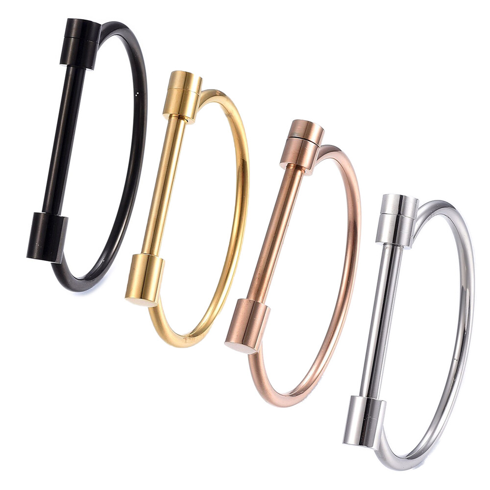 Stainless Steel Bangle Bracelet Screw Clasp Black Rose Gold 2.4″ Diameter P515