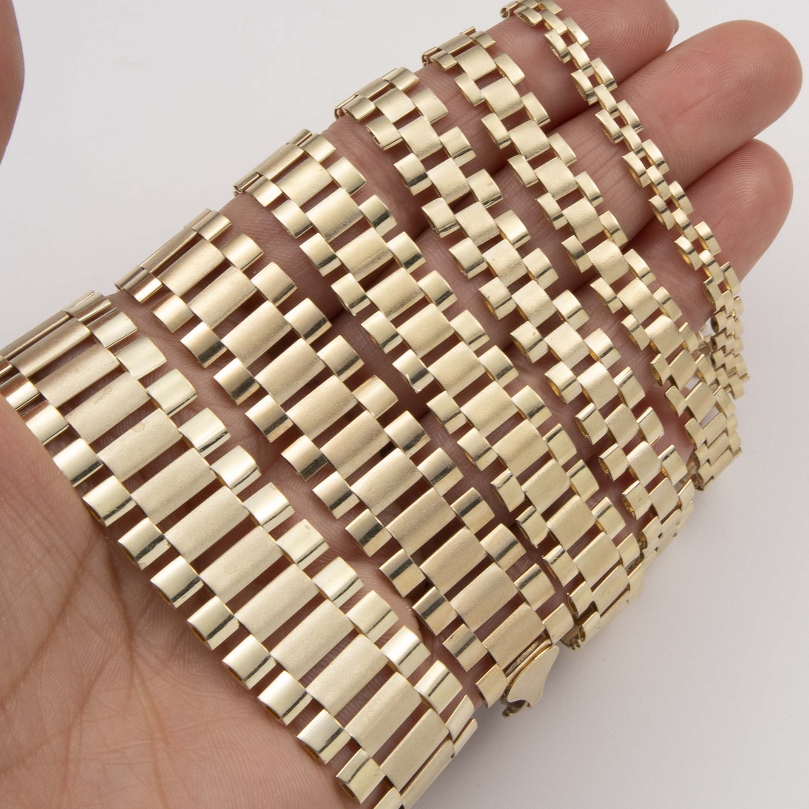 10K Yellow Gold Reversible Rlx Railroad Chain Bracelet All Sizes