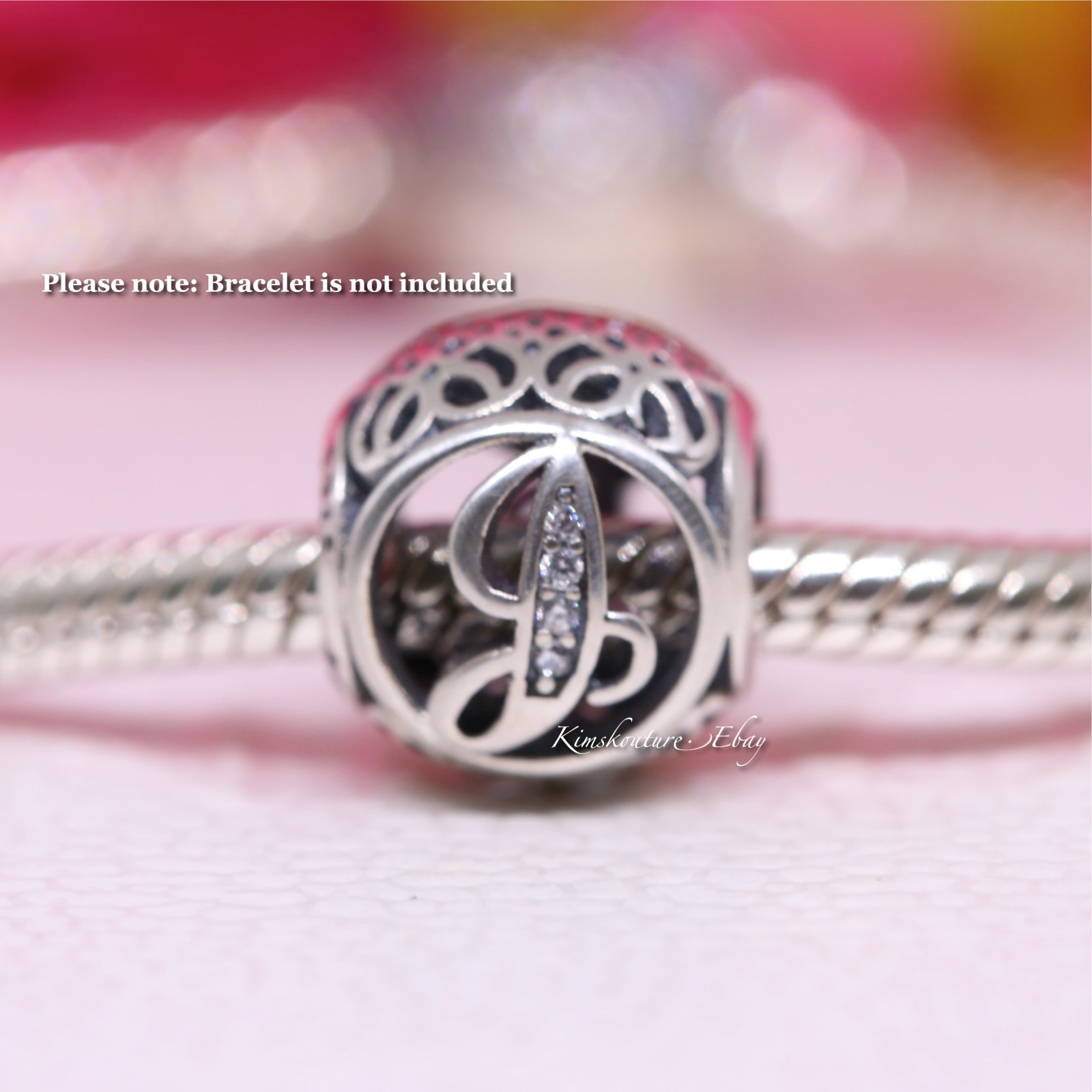 Authentic Pandora Vintage J Alphabet Charm Sterling Silver Bead 791854CZ