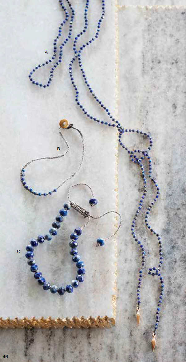 Lapis Lariat Necklace 36″ Silk Knotted Brass Tips Anthropologie Style