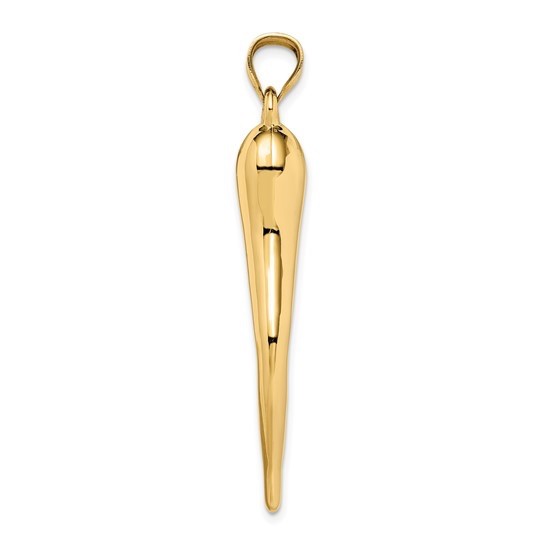 14K REAL GOLD ITALIAN HORN CORNICELLO CHARM 3D PENDANT 2″ LONG -14K6389