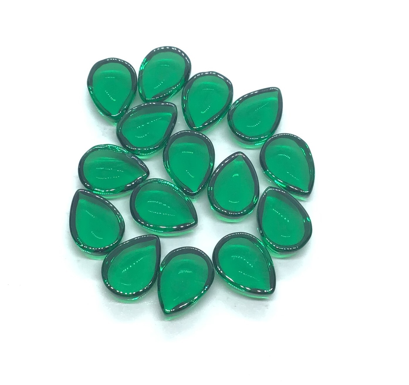 AAA Green Emerald Pear Flat Back Cabochon Synthetic Loose Gemstone Calibrated