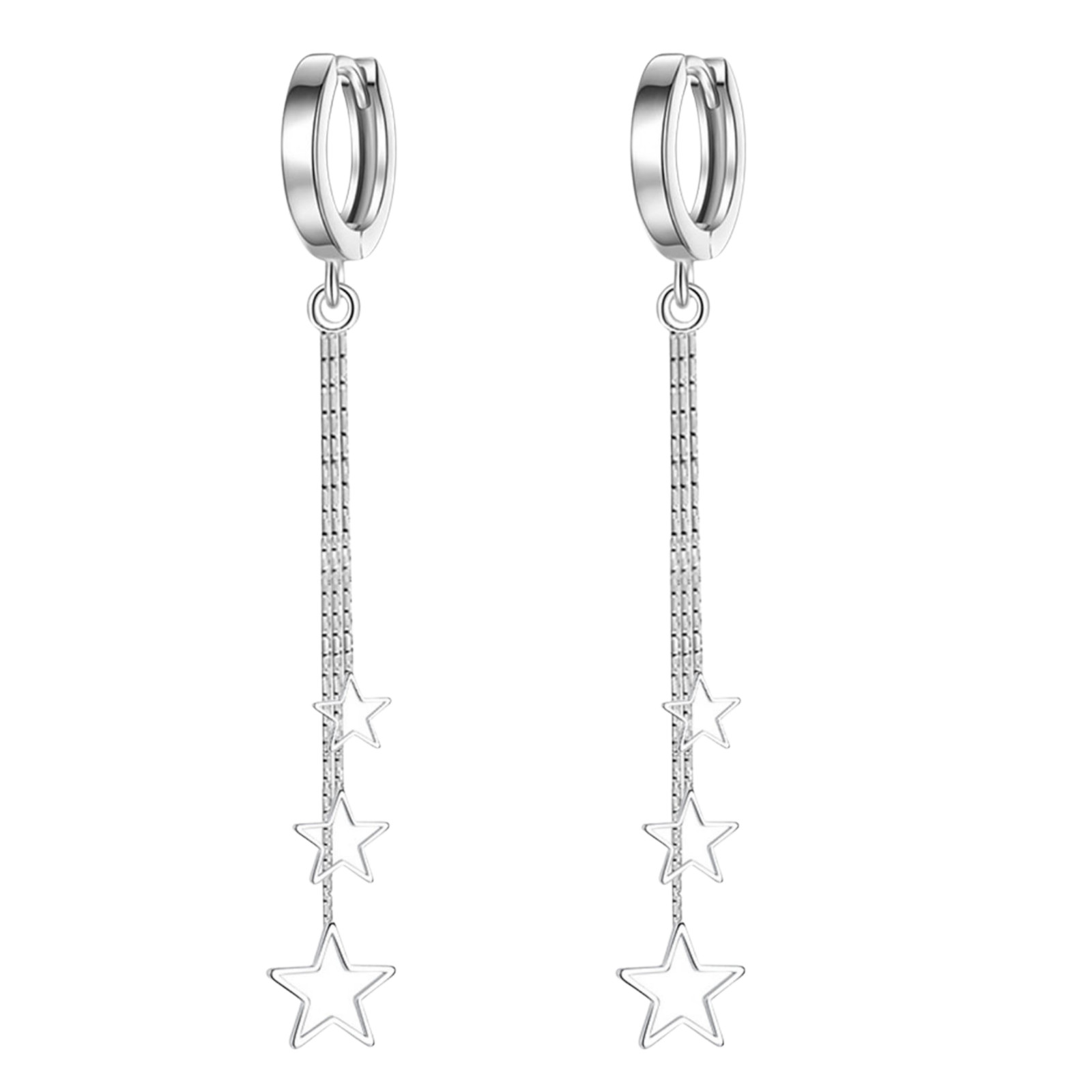 Silver Gold-Plated Star Drop Hoop Earrings Women – Long Dangle Chain Earring 920