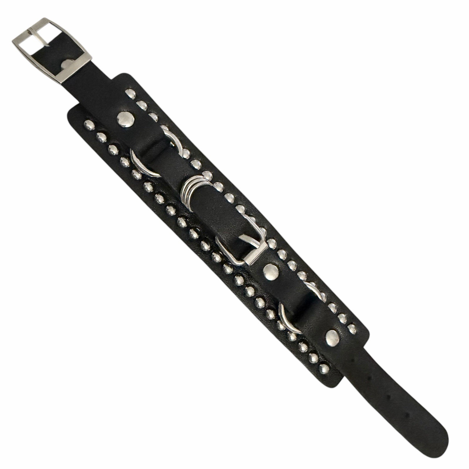 NEW Cuff Bracelet 7”-8” Buckle Studded O-Ring Black Faux Leather