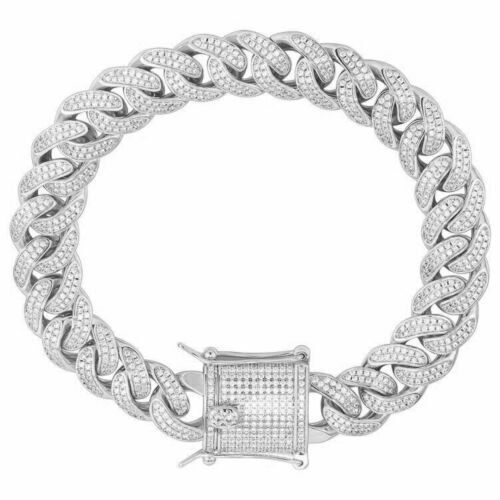 12mm White Gold Plated Iced CZ Out Stainless Steel Miami Cuban Link Bracelet